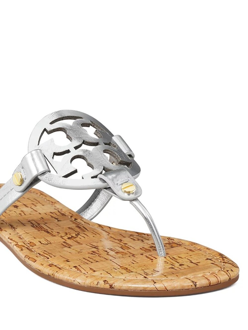 Tory Burch $228 Miller Sandals Patent Leather Silver Gold Rivets Cork 10 - Picture 9 of 10